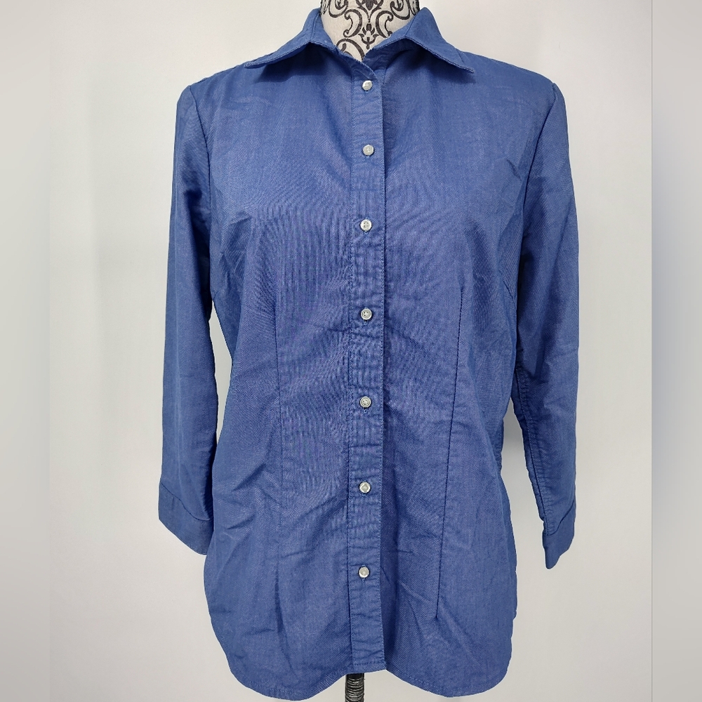 Lands' End Women's Blue 3/4 Sleeve Button-Down Shirt Size 12